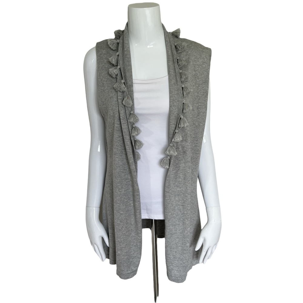 Caroline Grace Cotton & Cashmere Sleeveless Cardigan with Tassels - Size…